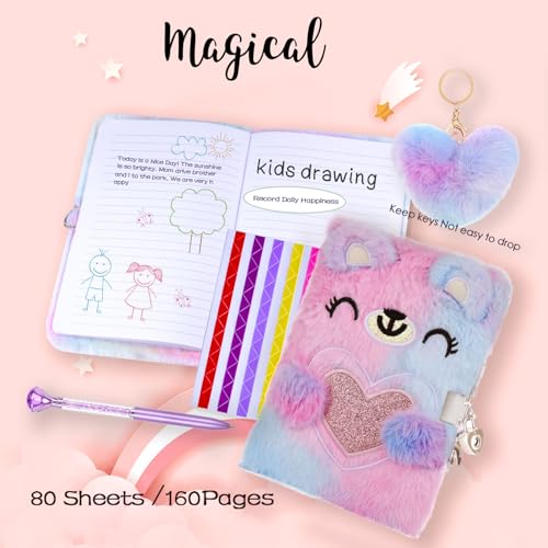 Roannie Cute Bear Diary Notebook Set with Lock and Keys Ideal Gift for Girls & Kids Magic Color,Purple — view 3