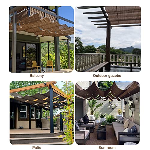 Voile d'ombrage rétractable toile imperméable anti-UV marron avec fixation pergola jardin - 3