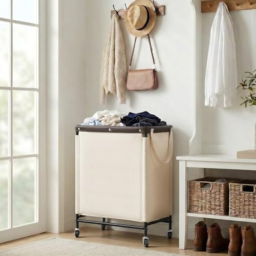 StorageWorks 2 Section Laundry Hamper, 100L Beige Sorter Cart with Wheels - image 7