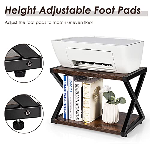 Tangkula 2 Tiers Desktop Printer Stand, Wood Storage Book Shelf W/ 4 Adjustable Anti-Skid Pads, X Shaped Tabletop Storage Organizer, Ideal For For Home And Office #TOP6