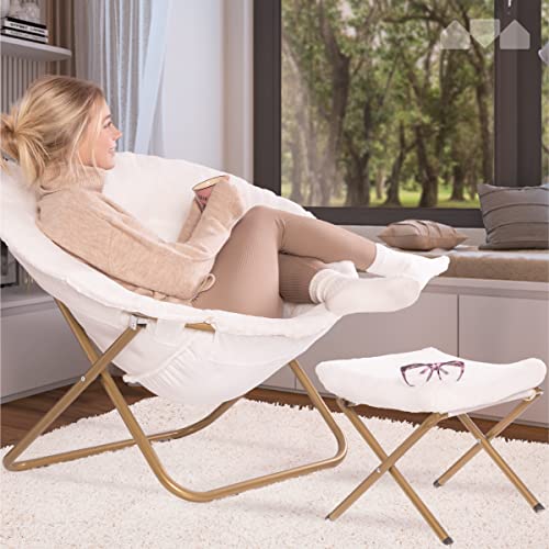 Milliard Cozy Chair With Footrest Ottoman/Faux Fur Saucer Chair For Bedroom/X-Large (White) #TOP4