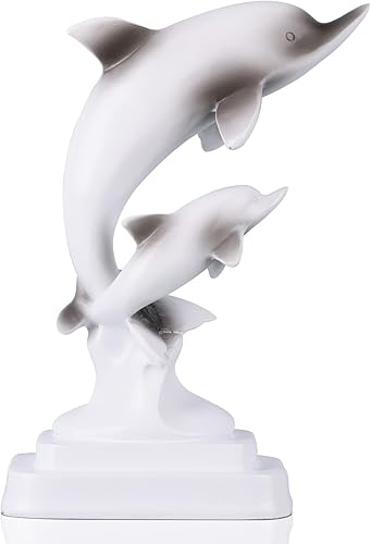 Miniatura 1 de DOVDOV Estatua de pareja de delfín, decoración blanca para el hogar, estatuas decorativas costeras, decoraciones de delfín, decoraciones de animales