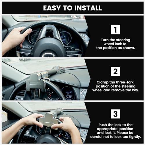 Blogole Steering Wheel Lock with Alarm, Heavy Duty Car Anti Theft Lock Device, Compatible with Vehicle Truck, SUV, Van - Thumbnail 3