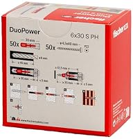 fischer DuoPower 6 x 30 S PH, Universaldübel mit Panheadschraube, 2-Komponenten-Dübel, Kunststoffdübel zur Befestigung in Beton, Ziegeln, Stein, Gipskarton uvm., 50 Dübel + 50 Schrauben – Ansicht 3