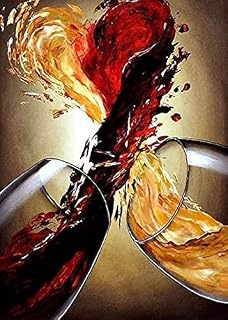 SkyNBillion 5D Diamond DIY Painting by Number Kits Red Wine Yellow Champagne Glass Modern Canvas Picture Cross Stitch Full Drill Arts Craft for Beginner Adults Home Wall Decor Gift 12x16 inch