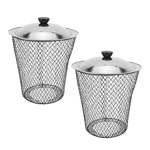 BESPORTBLE Lot de 2 Poubelles Extérieures en Métal avec Couvercle, Bacs à Compost Enterrés Ventilés pour Déchets de Jardin Cuisine, Composteur de Jardin Solide et Polyvalent, Seaux à Compost