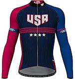 Lo.gas USA Cycling Jersey Men Long Sleeve Bike Biking Shirts American Flag Road Bicycle Clothing Full Zip with Pockets