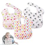 Little Dimsum 3 pack Baby Bibs Waterproof Bib Easy to Clean Feeding Bibs Weaning Bibs Adjustable Closed for Babies Toddlers with Large Pocket 6-36Months(Penguin & Flamingo & Triangle)