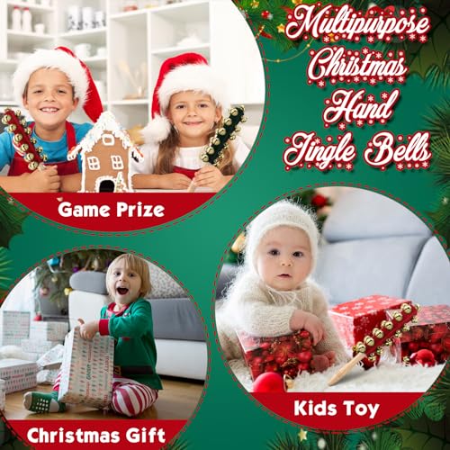 Cindeer 2 Pcs Christmas Hand Sleigh Bells Wooden Handle Jingle Bells Musical Bell Instruments Shaker Rattle Musical Percussion Instrument for Xmas Holiday Wedding Birthday Party Favors (25 Bells)