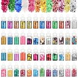 Alaoo 48 Couleurs Poudres de Paillettes, grosses paillettes les Ongles Holographique Paill...