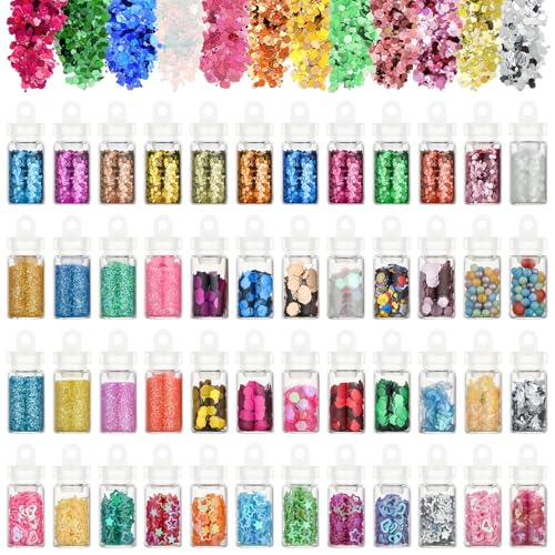 Alaoo 48 Couleurs Poudres Paillettes, Grosses Holographique Nail Art DIY, A