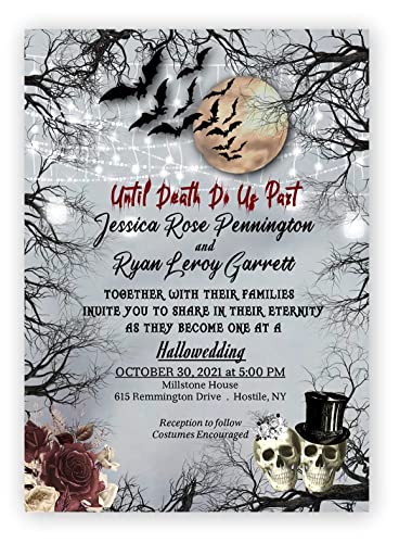 Halloween Moon Wedding Invitations Set of 15 Goth Invitation Cards