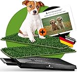 PFOTENWUNDER® Hundeklo + 2X-Easy-WASH-Rasen + 1x Büchlein, Hunde-Toilette für kleine & große Hunde, Festes Gras & Anti-Rutsch, Welpen-Klo drinnen zuhause Gras Hundetoiletten Balkon Indoor WC