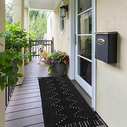 Kimode Boho Black Runner Rug 2.3' X 5.3',Moroccan Washable Entryway Area Rug With Tassel,Hand Woven Diamond Print Indoor Floor Rugs For Laundry Bedroom Living Room Kitchen #TOP2