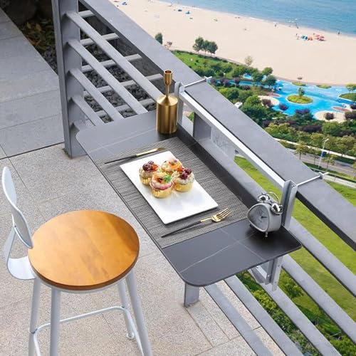 Mesa colgante plegable para balcón, ahorro de espacio, mesa de comedor plegable de altura ajustable, para espacios pequeños, ideal para uso en exteriores