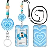 Blue Love Heart Coffee Latte Lanyards for Id Badges and Keys, Silicone Beaded Breakaway Lanyard for