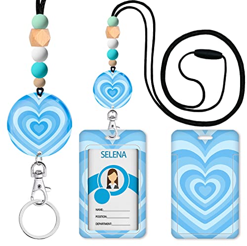 Blue Love Heart Coffee Latte Lanyards For Id Badges And Keys, Silicone Beaded Breakaway Lanyard For Women Teacher Nurse, Cute Id Badge Holder With Lanyard, Id Card Name Badge Holder, Lanyard Keychain #TOP15