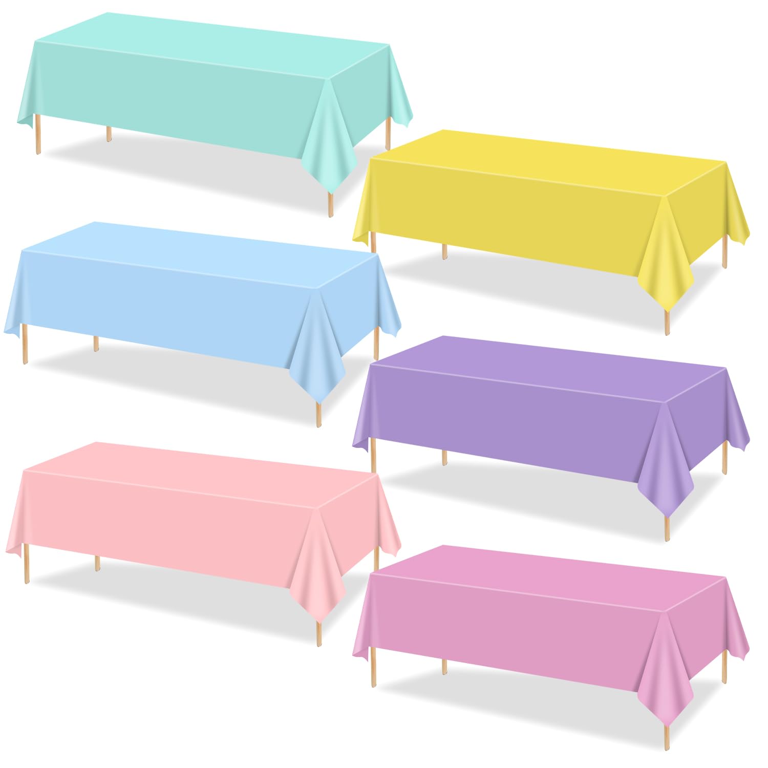 6 Pack Pastel Tablecloths, 220x130cm Ice Cream Colorful Rectangle Table Covers, Pastel Rainbow Mix Color Decorations for Birthday, Rainbow Party, Ice Cream Themed Party, Baby Shower