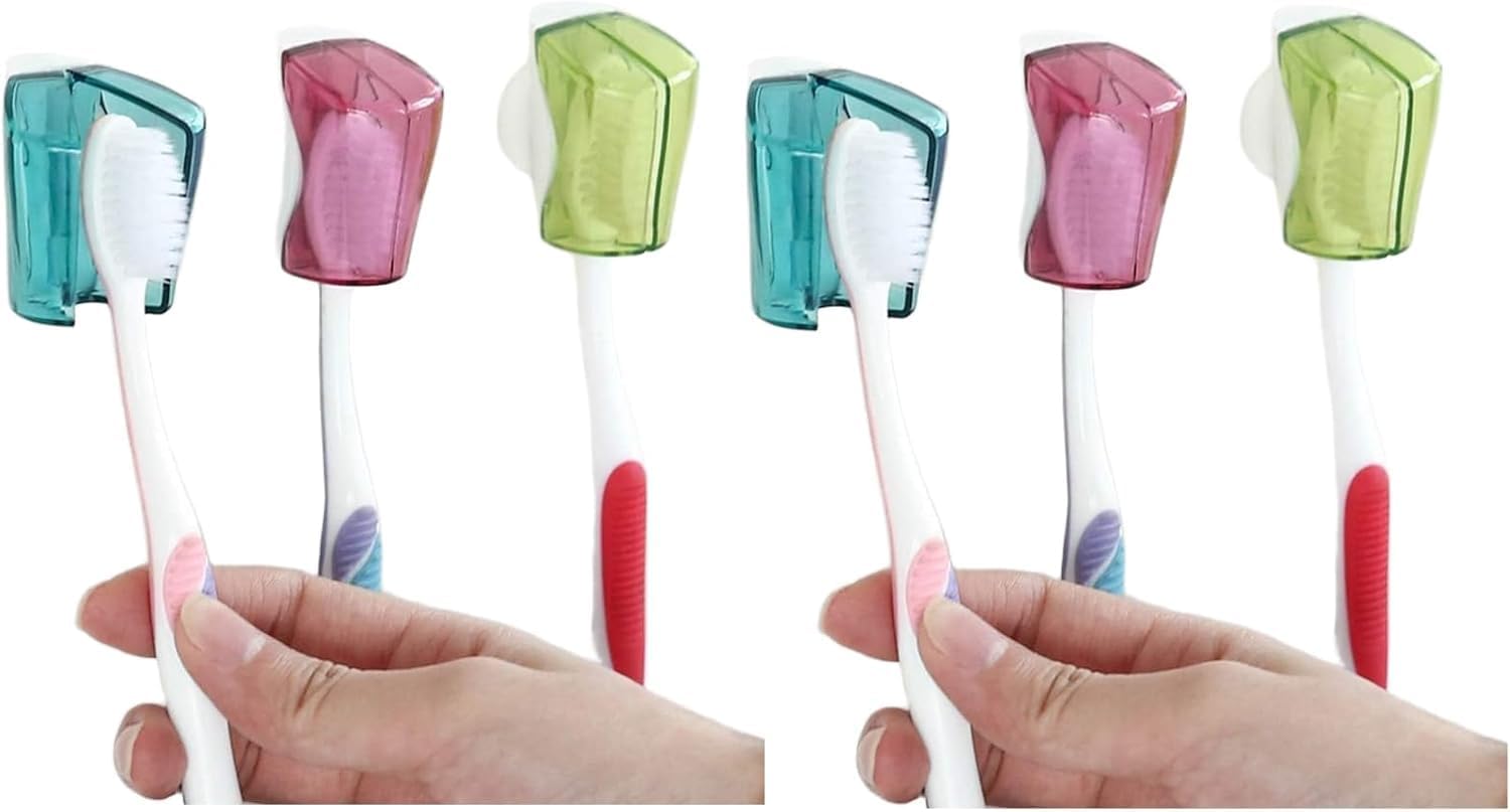 6Pcs Multicolor Toothbrush Holder Travel Toothbrush Head Covers with Suction CupBathroom Wall Mount Suction Cup Rack Dustproof Cap Cover Accessories for Bathroom Portable Wall Mount Toothbrush Holder