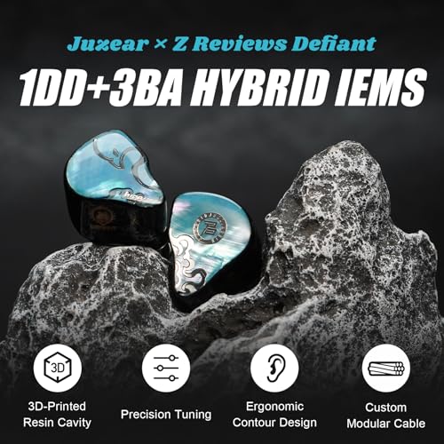 Image of HiFiGo Juzear Defiant Gamefidelity Edition Gaming IEMs, 1DD+3BA Hybrid Driver Wired Earbuds, Noise Isolating in‑Ear Monitors with HD Mic, Swappable 3.5mm /USB‑C for PC /PS5 /Switch /Mobile (Blue)