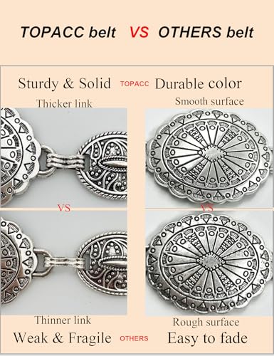 Image of TOPACC Western Metal Concho Belt for Women Cowgirl Chain Belts for Dresses Jeans Country Concert Outfit
