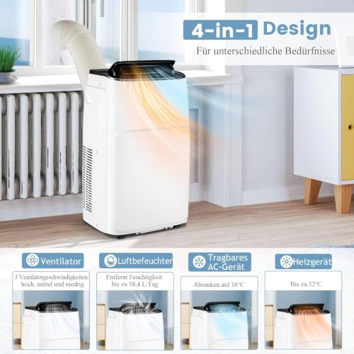 RELAX4LIFE Mobile Klimaanlage, 14000BTU Klimagerät mit Abluftschlauch, Luftkühler Heizlüfter mit Nachtmodus, Kühlen&Entfeuchten&Belüften&Heizen(11000BTU), Luftentfeuchter mit Fernbedienung &-2