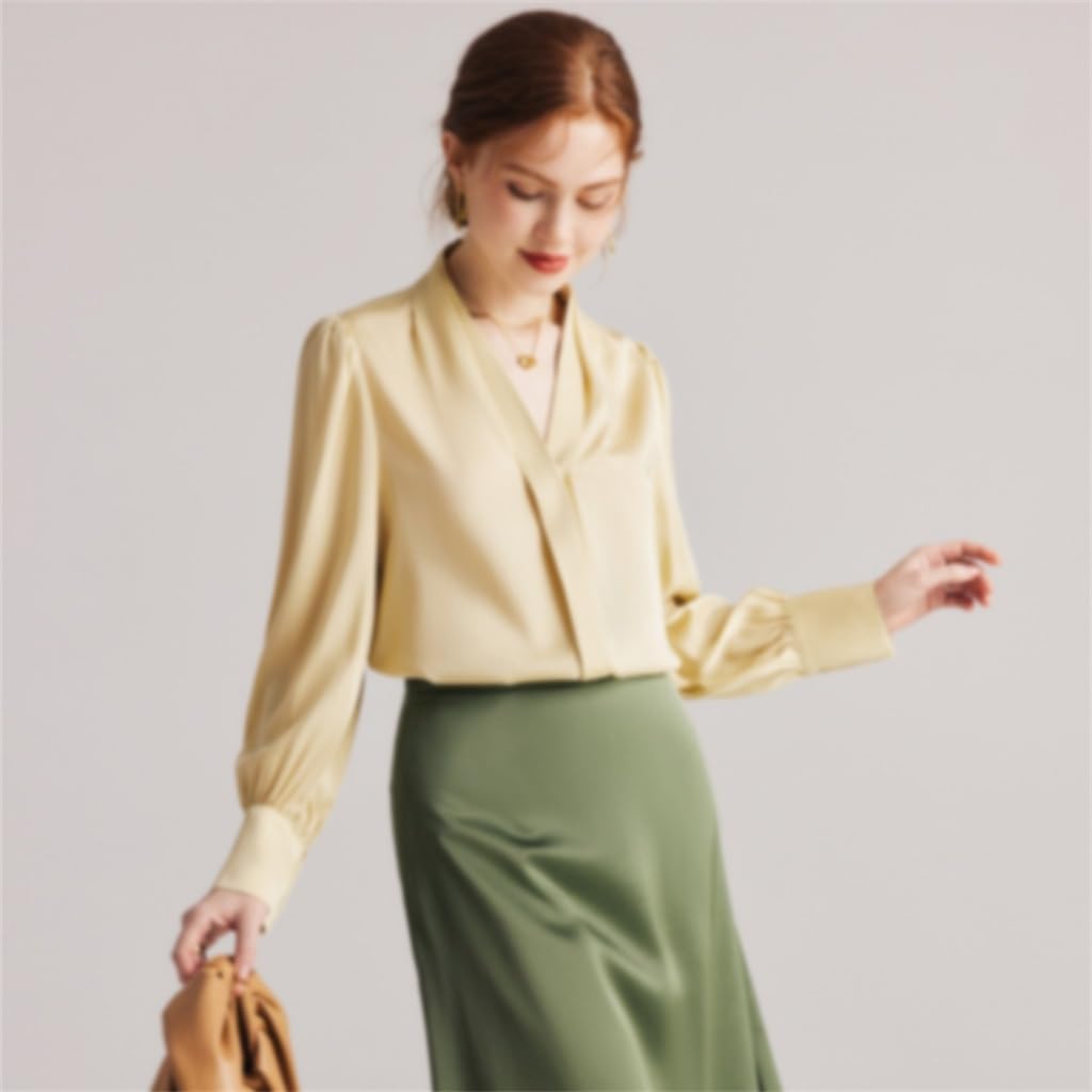 Silk Women's Shirt Spring/Summer Silk Elastic Long Sleeved Silk Shirt