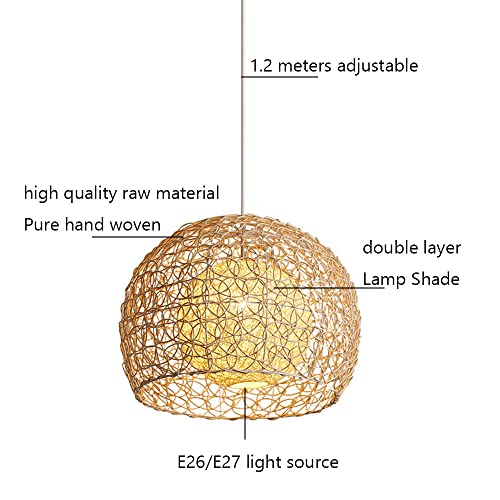 Lampe suspendue en rotin fait main avec abat-jour en métal et osier pour plafond