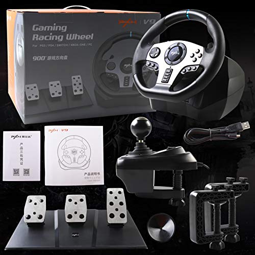 Pxn Game Racing Wheel, V9 270°/900° Adjustable Racing Steering Wheel, With Clutch And Shifter, Support Vibration And Headset Function, Suitable For Pc, Ps3, Ps4, Xbox One, Nintendo Switch. #TOP7