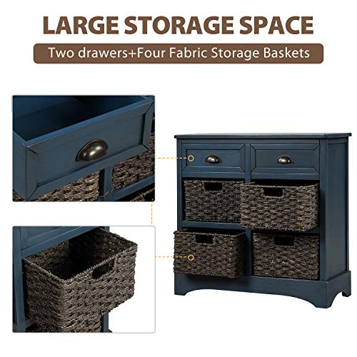 Knocbel Farmhouse Wicker Baskets Storage Cabinet With 2 Drawers And Aluminum Alloy Handles, Decorative Chest Of Drawer Console Table For Entryway Hallway Dining Room Living Room (Antique Navy) #TOP6