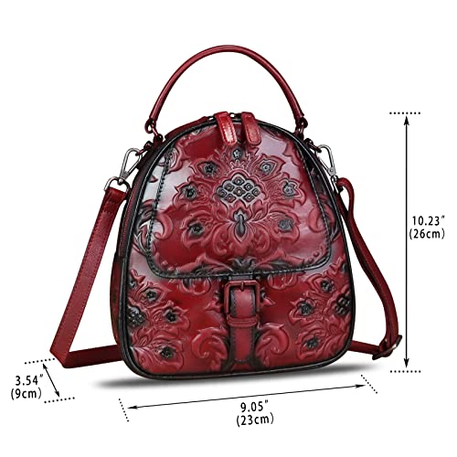 Image of Genuine Leather Backpack for Women Crossbody Shoulder Bag Vintage Rucksack Fashion Knapsack Purse Daypack Bag (Red)