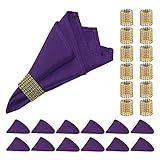 PLOYMONO Set of 24 (12 Napkins+ 12 Napkin Rings) Purple Heavy Duty Cloth Napkins Suit, 17 × 17 Inch