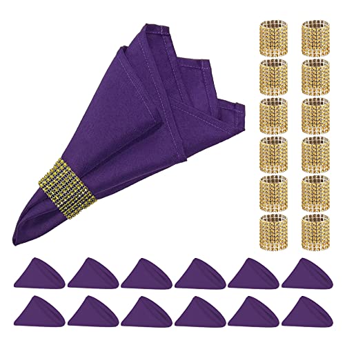 Ploymono Set Of 24 (12 Napkins+ 12 Napkin Rings) Purple Heavy Duty Cloth Napkins Suit, 17 × 17 Inch Polyester Dinner Napkins With Hemmed Edges, Great For Weddings, Parties, Dinner & More #TOP10
