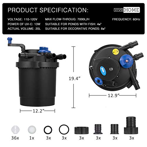Vivohome Pressurized Biological Pond Filter, Up To 2100 Gallons #TOP6