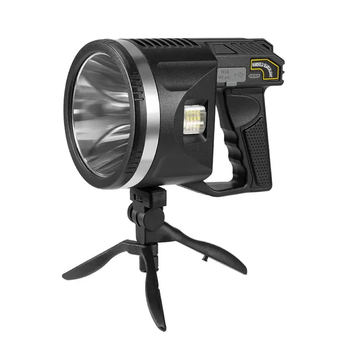 Jukmen Morden Spotlight, 100000 Lumen Rechargeable Spotlight Flashlight with Tripod, 6 Modes IPX5 Waterproof Led Spot Lights Outdoor Handheld, Searchlight for Hunting, Marine, Camping || Pack of 1-image-24