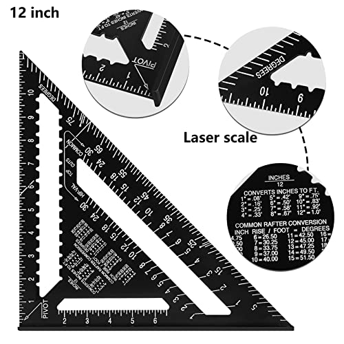 Beslands Aluminum 12-Inch & 7-Inch Rafter Square Carpenter Set Measuring Layout Tool Alloy Metal Triangle Ruler Protractor For Woodworking And Carpentry （Imperial）… #TOP2