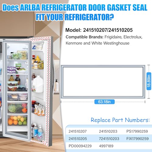 Upgrade 63.18"x19" 241510205 Refrigerator Door Gasket Compatible with Electrolux,Frigidaire and Kenmore Refrigerator Door Seal Fidge Part 241510207 PS17990259 241510203 FGHC2331PFAA FGSC2335TD7 Gray by ARLBA - Used condition - Image 2