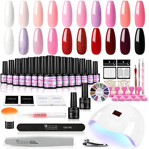 COSCELIA Kit de 36W LED UV Lampe Kit Complet Vernis Semi Permanent Séchoirs à ongles, 20 Coloris Gels, Top Base Coat, Kit Complet Manucure Outils Accessoires Nail Art Set