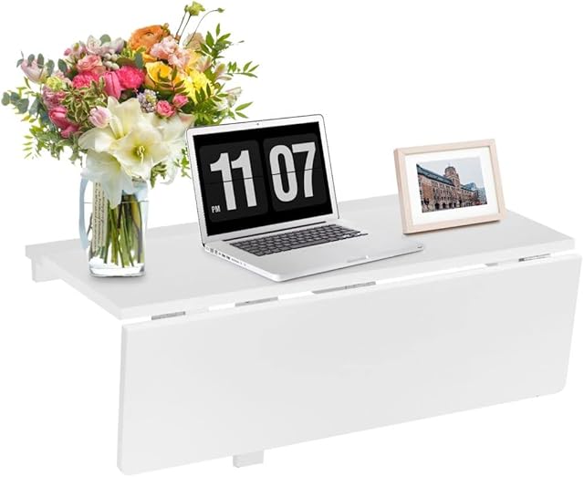 Multigot Wall-mounted Table with Drop-Leaf Top, Folding Floating Desk, Hanging Laptop Table for Study, Bedroom and Bathroom