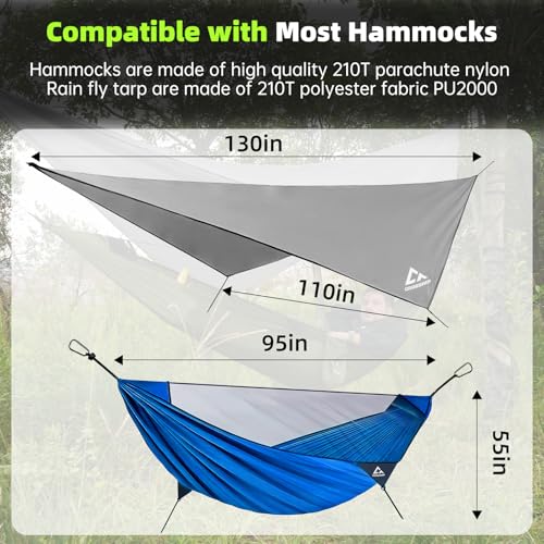 Image of Camping Hammock Mosquito Net with Rain Fly - Rain Fly Tarp & Hammock Bug Net, Portable Parachute Nylon Hammock for Outdoor, Hiking, Backpacking, Backyard, Beach, Travel (Hold Up to 500lbs)