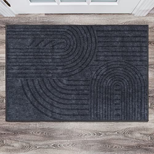 Rugshop Contemporary Lines Plaid Stain Resistant Flat Weave Eco Friendly Premium Recycled Machine Washable Area Rug 2'1"X3' Dark Gray #TOP10
