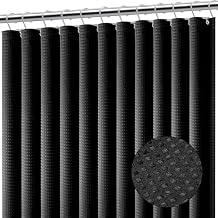 Clara Clark Black Shower Curtain - Hotel Quality Waffle Fabric Bath Curtain 72x72, Heavy Duty Waterproof Shower Curtains for Bathroom