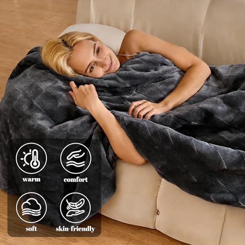 Image of IUUI Heated Blanket Electric Throw Checkered- 62x84 Inches Soft Flannel Heating Blanket,Fast Heating Blanket 6 Heating Levels & 2 Hours Auto Off ETL Certification (Dark Grey, Twin)