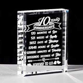 10th Anniversary Romantic Gifts for Her 10 Years Wedding Crystal Presents for Wife, K9 Crystal Glass Plaque Happy 10th Anniversary Christmas Keepsake Gifts for Women (10 years)