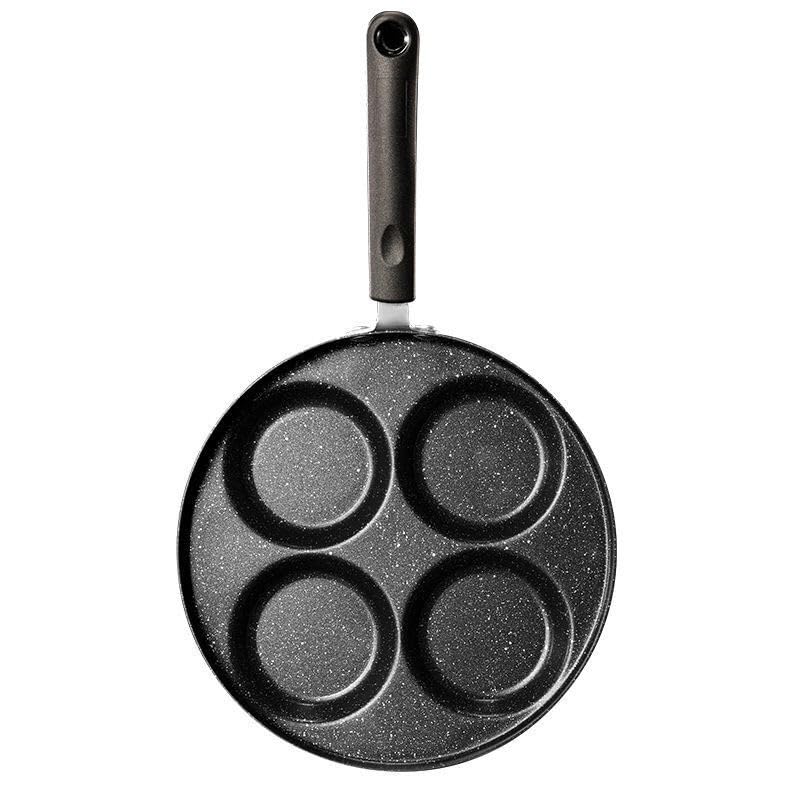 BRAVECOW Nonstick 4 Hole Pancake Pan Iron Mini Crepe Maker with Heat-Resistant Handle Perfect for Fluffy Pancakes, Frying Eggs Sandwiches