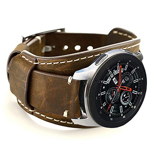 Leotop Compatible With Samsung Galaxy Watch 46Mm/Gear S3 Frontier/Galaxy Watch 3 45Mm/Classic Bands,22Mm Replacement Genuine Leather Cuff Strap With Stainless Steel Metal Buckle For Men Women(Coffe) #TOP3