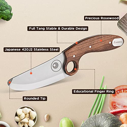 Zlemma Kids Chef Knifes For Real Cooking Set With Finger Guard 2 Piece Kitchen Set, Montessori Tool Safe Rounded Edge With Stainless Steel Blade And Rosewood Handle For Girls & Boys #TOP6
