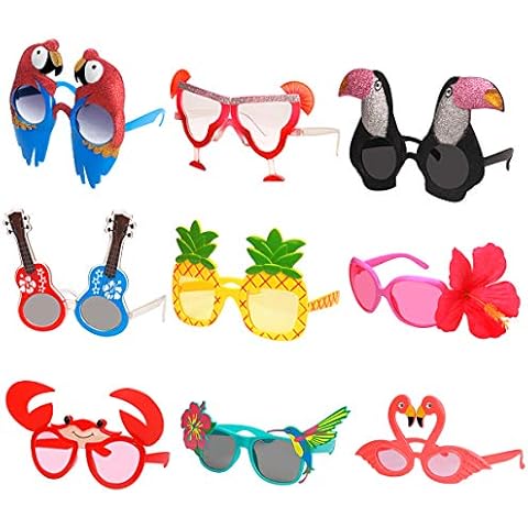 Ocean Line Luau Party Sunglasses - 9 Pairs Funny Hawaiian Glasses, Tropical Fancy Dress Props, Fun Summer Kids Party Favors, Beach Themed Party Supplies Decoration Cover