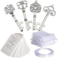 Lot De 50 Décapsuleurs En Forme De Clé Vintage, Cadeau Souvenir Pour Invites Avec Carte Descorte Etiquette De Remerciement Boite Doreiller Et Corde De Jute Dentelle Blanche