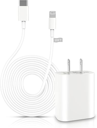 Cargador rápido para iPhone, [certificado Apple MFi] 20 W PD USB C bloque de cargador de pared con cable de sincronización de datos de carga tipo C